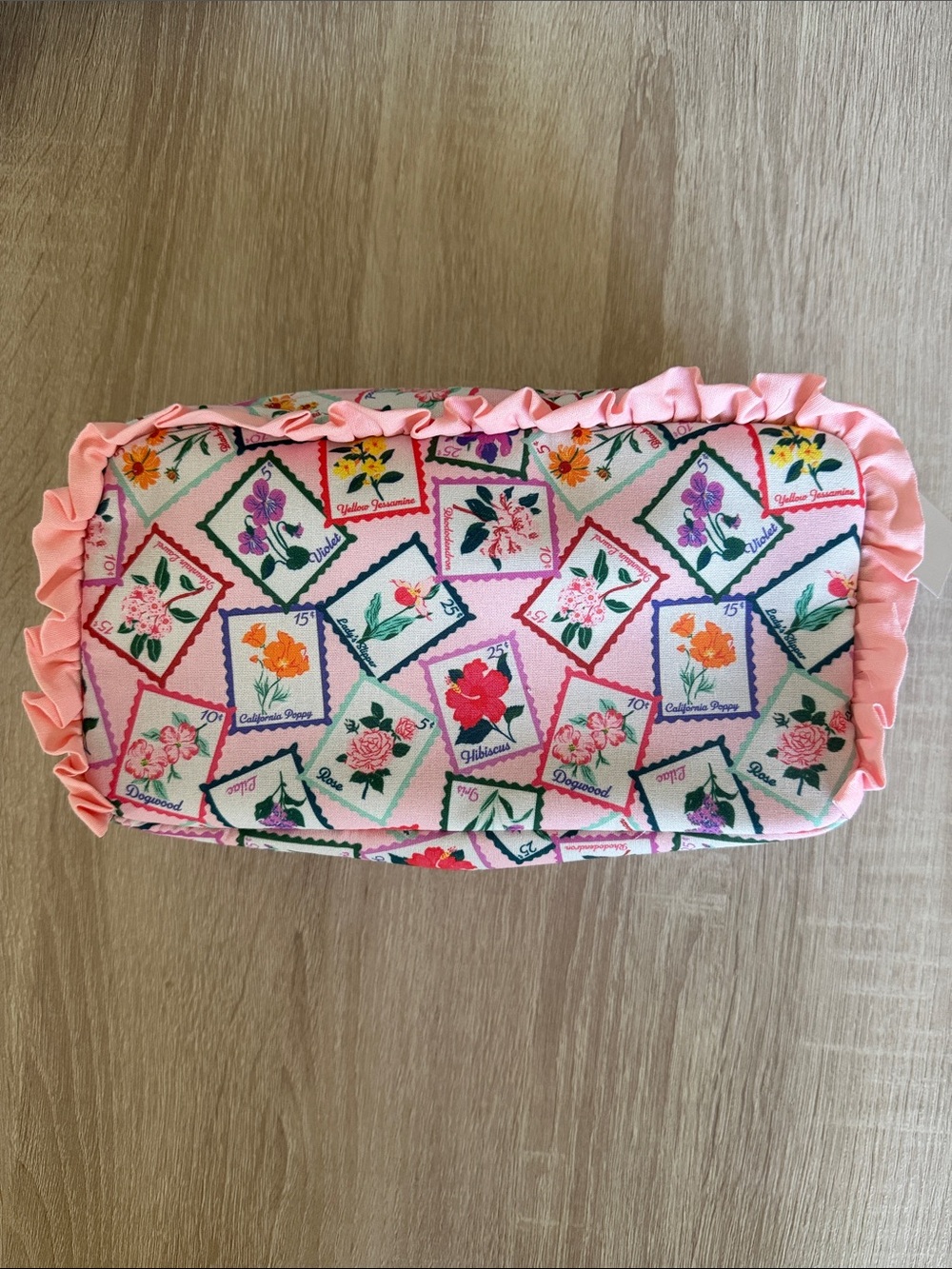 Macy's Pink Floral Ruffle Cosmetic Bag